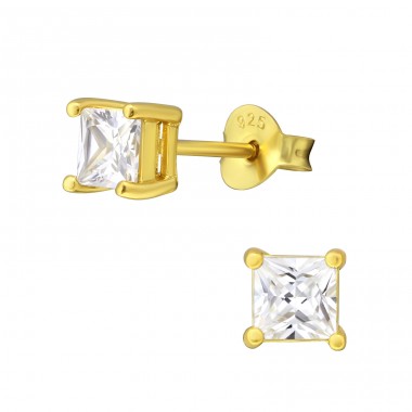 Square 4mm - 925 Sterling Silver Basic Ear Studs A4S35331