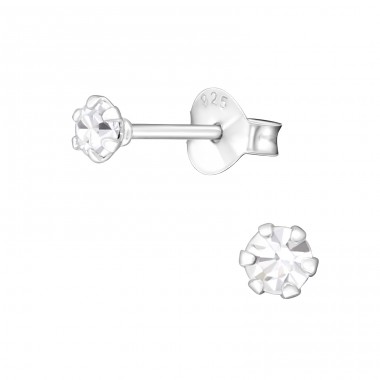 Round 3mm - 925 Sterling Silver Basic Ear Studs A4S35412