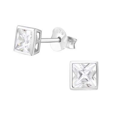 Square 4mm - 925 Sterling Silver Basic Ear Studs A4S3696