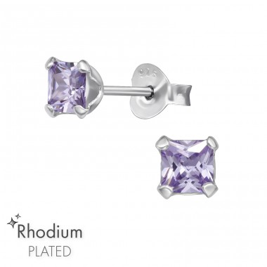 4mm Square - 925 Sterling Silver Basic Ear Studs A4S43064