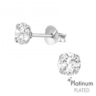 5mm Round Platinum - 925 Sterling Silver Basic Ear Studs A4S44117