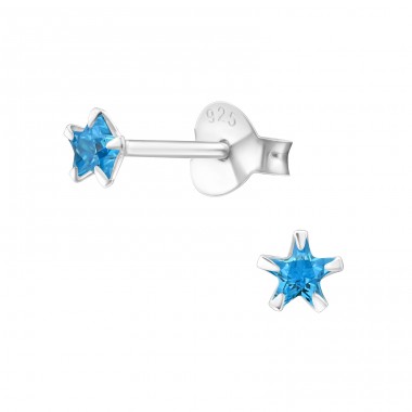 3mm star zirconia - 925 Sterling Silver Basic Ear Studs A4S45206