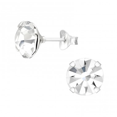 Crystal Round 8mm - 925 Sterling Silver Basic Ear Studs A4S46089