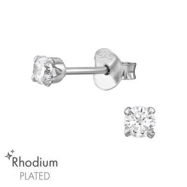 Round with cubic zirconia 3 mm  - 925 Sterling Silver Basic Ear Studs A4S48918