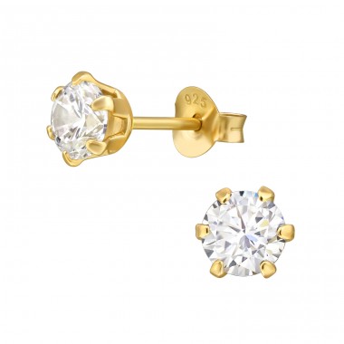 5 mm Golden Round with Zirconia - 925 Sterling Silver Basic Ear Studs A4S49379