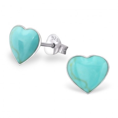 Heart - 925 Sterling Silver Ear Studs with semi-precious stones A4S23521