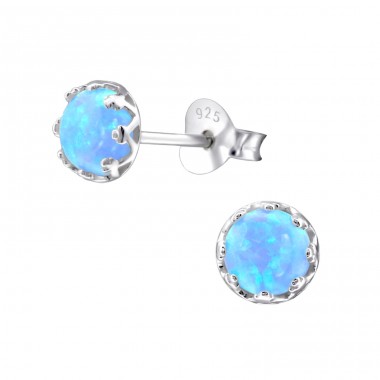 Round Opal - 925 Sterling Silver Ear Studs with semi-precious stones A4S23619