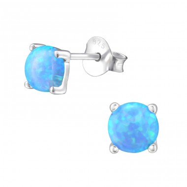 Round Opal - 925 Sterling Silver Ear Studs with semi-precious stones A4S23621