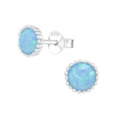 Round Opal - 925 Sterling Silver Ear Studs with semi-precious stones A4S23622