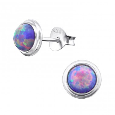 Round Opal - 925 Sterling Silver Ear Studs with semi-precious stones A4S23625