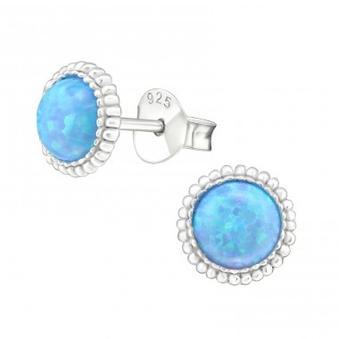 Round Opal - 925 Sterling Silver Ear Studs with semi-precious stones A4S23626