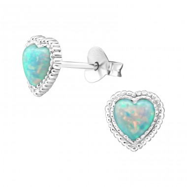 Heart Opal - 925 Sterling Silver Ear Studs with semi-precious stones A4S23627