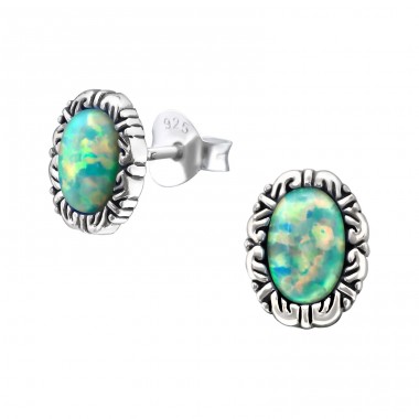 Oval Opal - 925 Sterling Silver Ear Studs with semi-precious stones A4S23664