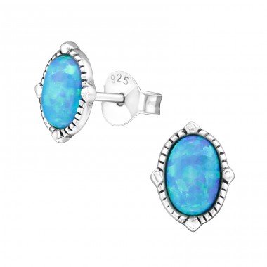 Oval Opal - 925 Sterling Silver Ear Studs with semi-precious stones A4S23665