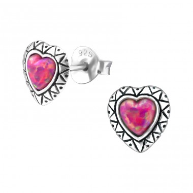 Heart Opal - 925 Sterling Silver Ear Studs with semi-precious stones A4S23667