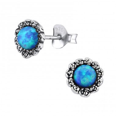 Flower Opal - 925 Sterling Silver Ear Studs with semi-precious stones A4S23670