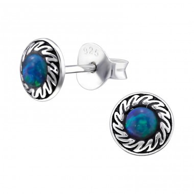 Round Opal - 925 Sterling Silver Ear Studs with semi-precious stones A4S23672