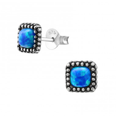 Square Opal - 925 Sterling Silver Ear Studs with semi-precious stones A4S23680