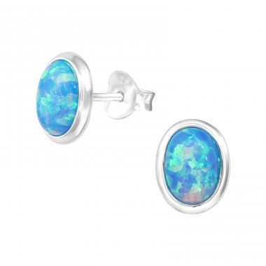 Oval - 925 Sterling Silver Ear Studs with semi-precious stones A4S26721