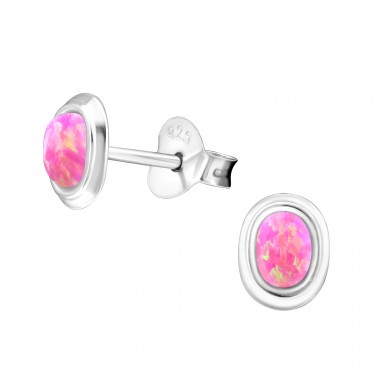 Oval Opal - 925 Sterling Silver Ear Studs with semi-precious stones A4S26901