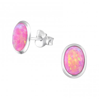 Oval - 925 Sterling Silver Ear Studs with semi-precious stones A4S26902