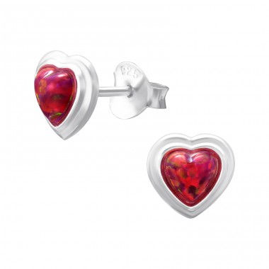 Heart synthetic opal - 925 Sterling Silver Ear Studs With Semi-Precious Stones A4S26906