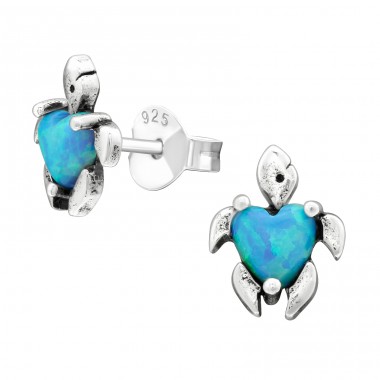 Turtle Opal - 925 Sterling Silver Ear Studs with semi-precious stones A4S27109