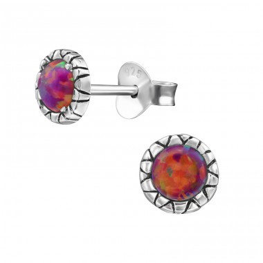 Round Opal - 925 Sterling Silver Ear Studs with semi-precious stones A4S27135