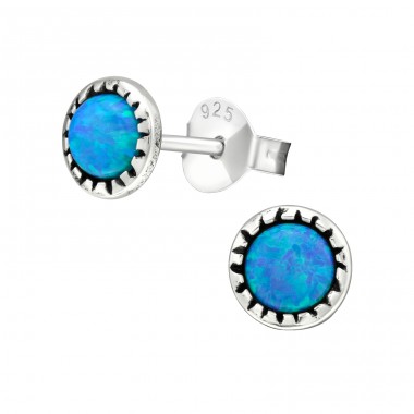 Round Opal - 925 Sterling Silver Ear Studs with semi-precious stones A4S27137