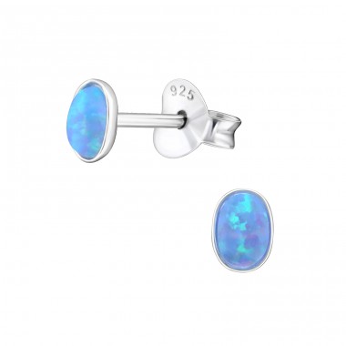 Oval Opal - 925 Sterling Silver Ear Studs with semi-precious stones A4S27445