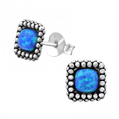 Square Opal - 925 Sterling Silver Ear Studs with semi-precious stones A4S28293