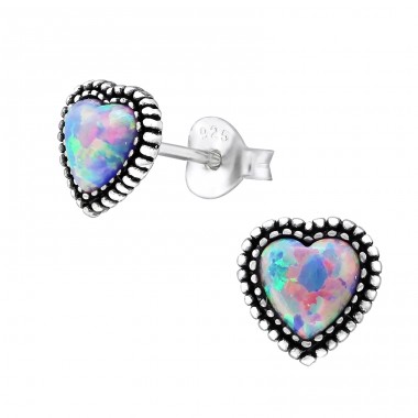 Heart Opal - 925 Sterling Silver Ear Studs with semi-precious stones A4S29347