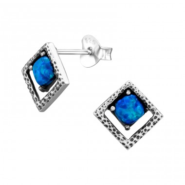 Square Opal - 925 Sterling Silver Ear Studs with semi-precious stones A4S29348