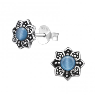 Flower - 925 Sterling Silver Ear Studs with semi-precious stones A4S30288