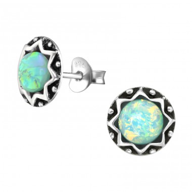 Round - 925 Sterling Silver Ear Studs with semi-precious stones A4S31224