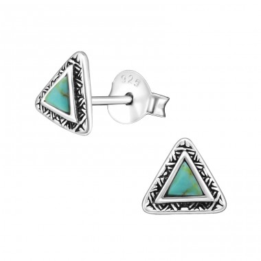 Ethnic - 925 Sterling Silver Ear Studs with semi-precious stones A4S31914