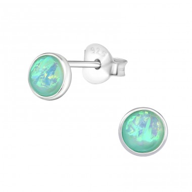 Round - 925 Sterling Silver Ear Studs with semi-precious stones A4S32037