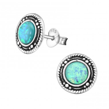 Round - 925 Sterling Silver Ear Studs With Semi-Precious Stones A4S32038