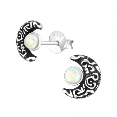 Moon - 925 Sterling Silver Ear Studs with semi-precious stones A4S33739