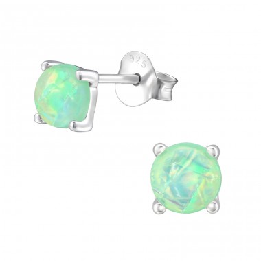 Round - 925 Sterling Silver Ear Studs with semi-precious stones A4S34898