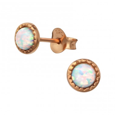 Round Opal - 925 Sterling Silver Ear Studs with semi-precious stones A4S35847