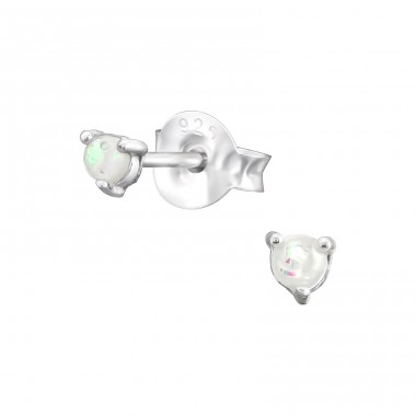 Round 2mm - 925 Sterling Silver Ear Studs with semi-precious stones A4S38109