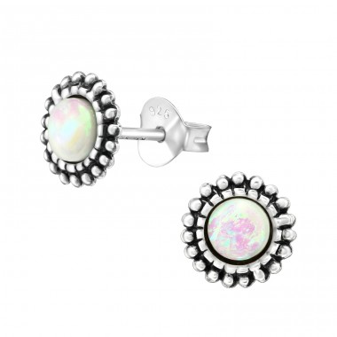 Round - 925 Sterling Silver Ear Studs with semi-precious stones A4S38649