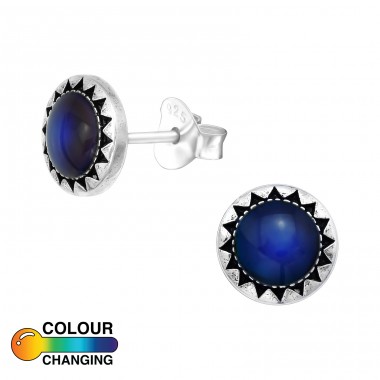 Blue sun - 925 Sterling Silver Plain Ear Studs A4S38786