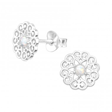 Filigree - 925 Sterling Silver Ear Studs with semi-precious stones A4S38888