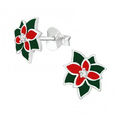 Holly with Zirconia - 925 Sterling Silver Ear Studs With Zirconia Stones A4S40391