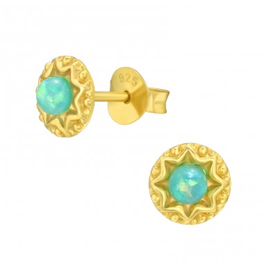 Star with Opal - 925 Sterling Silver Ear Studs With Semi-Precious Stones A4S42106