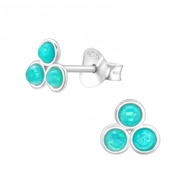 Bubble triangle with Turquoise Opal stone - 925 Sterling Silver Ear Studs With Semi-Precious Stones A4S44639