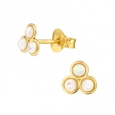 Golden tripple opal - 925 Sterling Silver Ear Studs With Semi-Precious Stones A4S44640