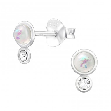 Double circle Opal - 925 Sterling Silver Ear Studs With Semi-Precious Stones A4S44641